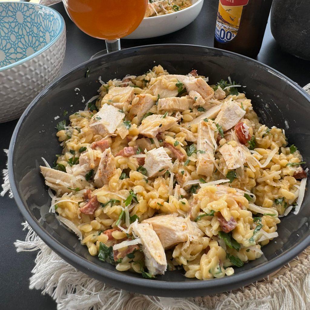 Orzo met chorizo en kip